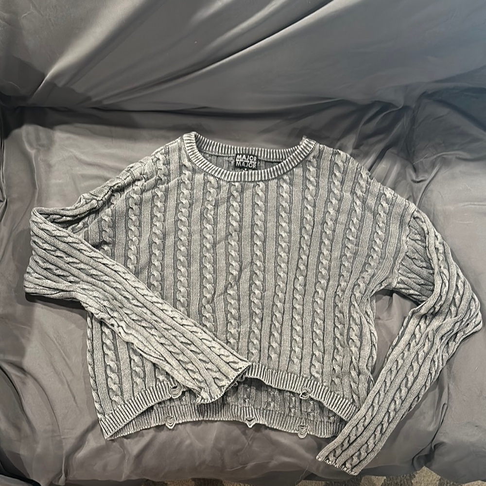 PacSun Gray Crew Neck Cable Knit Sweater